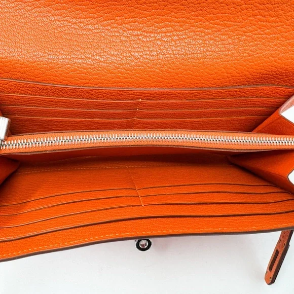 Hermes PHW Chevre Orange Poppy Kelly Longue Wallet - Picture 9 of 10